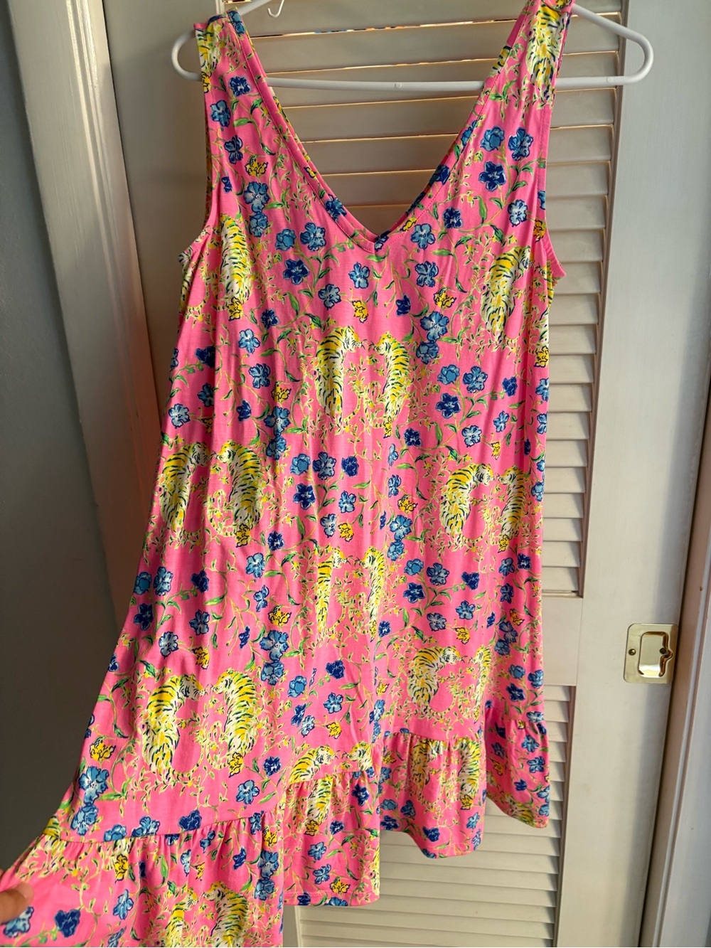 Lilly Pulitzer Pink Floral V-Neck Sundress with Blue & Yellow Accents